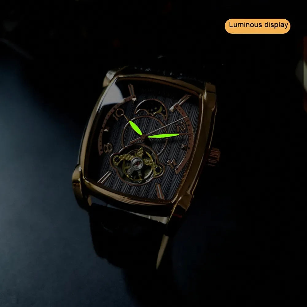 AOKULASIC Tonneau Moon Phase Tourbillon Automatic Watch