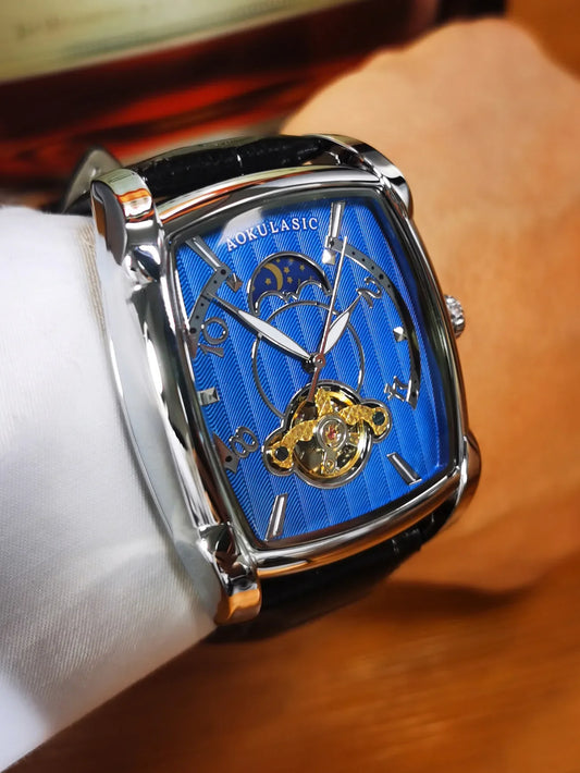 AOKULASIC Tonneau Moon Phase Tourbillon Automatic Watch