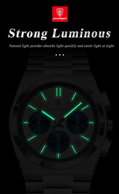 POEDAGAR Luxury Man Watch Chronograph Date Stainless Steel Sport Men Wristwatch Waterproof Luminous Fashion Quartz Men's Watches
