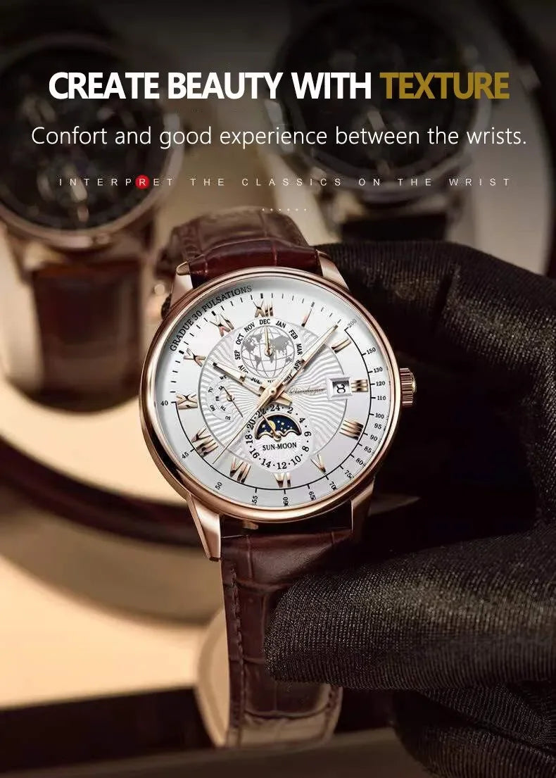 POSHI Top Brand Men's Watch waterproof original japan Fashion Chronograph Quartz Watch Men Military Leather Strap Sports Watches
