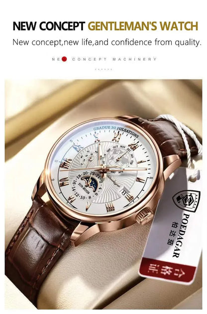 POSHI Top Brand Men's Watch waterproof original japan Fashion Chronograph Quartz Watch Men Military Leather Strap Sports Watches