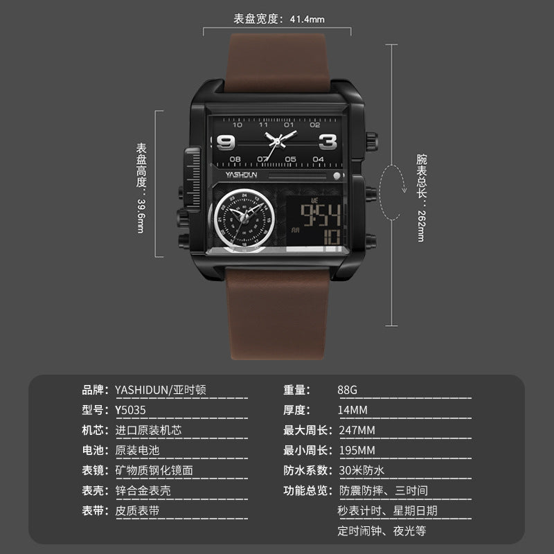 Yashidun Brand Watch Multifunctional Men's Watch Large Dial Men's Watch Genuine Leather Foreign Trade Watch Men's Wholesale
