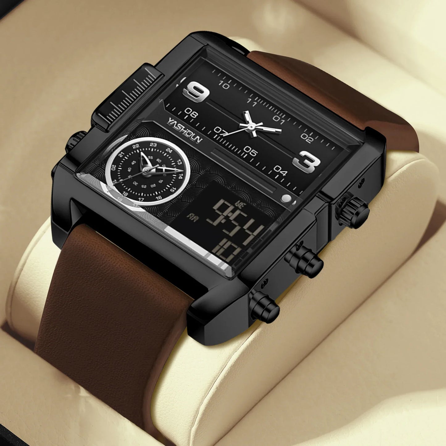 Yashidun Brand Watch Multifunctional Men's Watch Large Dial Men's Watch Genuine Leather Foreign Trade Watch Men's Wholesale