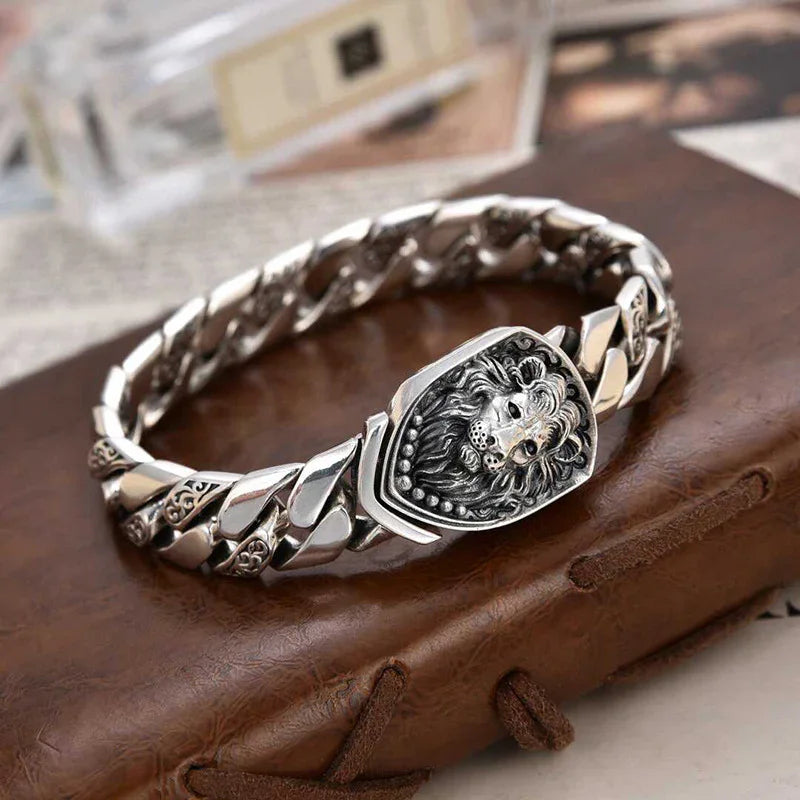 Xiangxu new retro domineering lion bracelet personality men's punk rock fashion Cuban chain factory direct sales