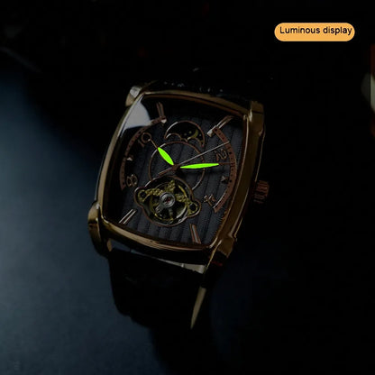 AOKULASIC Tonneau Moon Phase Tourbillon Automatic Watch