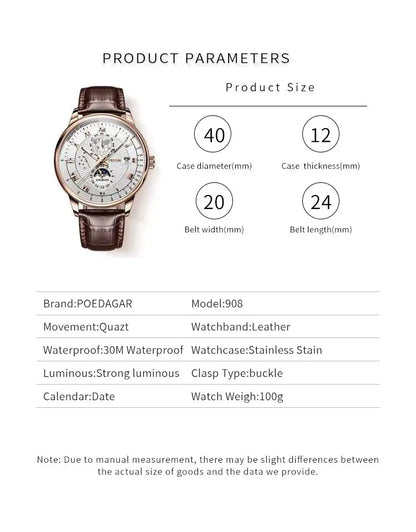 POSHI Top Brand Men's Watch waterproof original japan Fashion Chronograph Quartz Watch Men Military Leather Strap Sports Watches