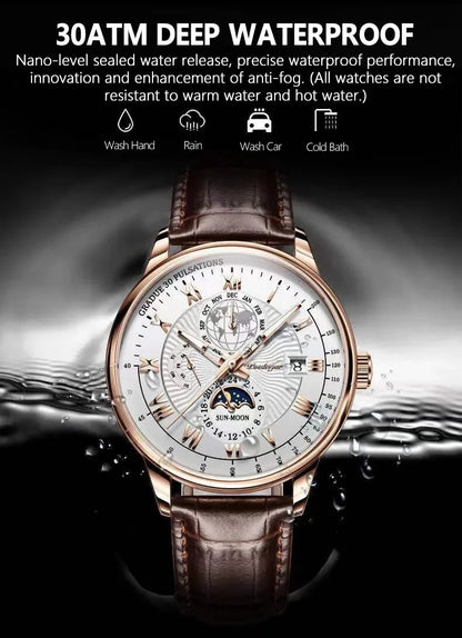 POSHI Top Brand Men's Watch waterproof original japan Fashion Chronograph Quartz Watch Men Military Leather Strap Sports Watches